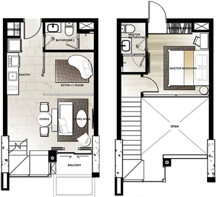 ผังห้องแบบดูเพล็กซ์ Hyde Sukhumvit 11 (furniture lay-out plan)