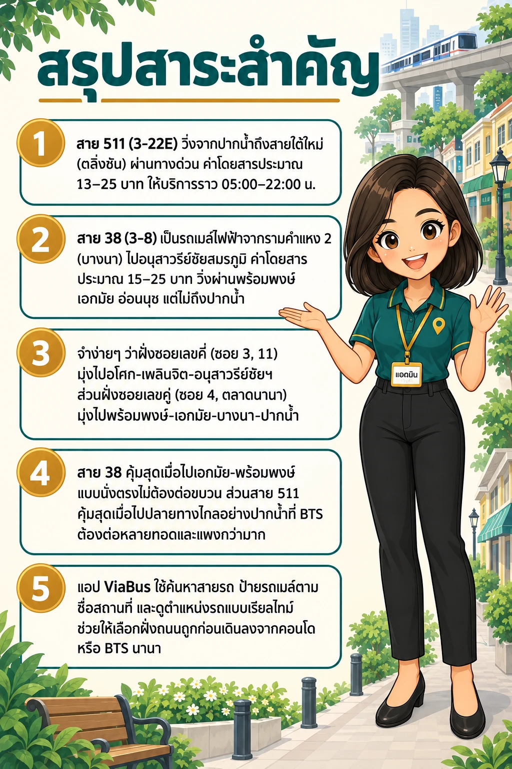 อินโฟกราฟิกสรุปข้อมูล รถเมล์ผ่านนานา สาย 511 และ 38 ขึ้นตรงไหน ไปไหนได้บ้างโดยไม่ต้องพึ่ง BTS