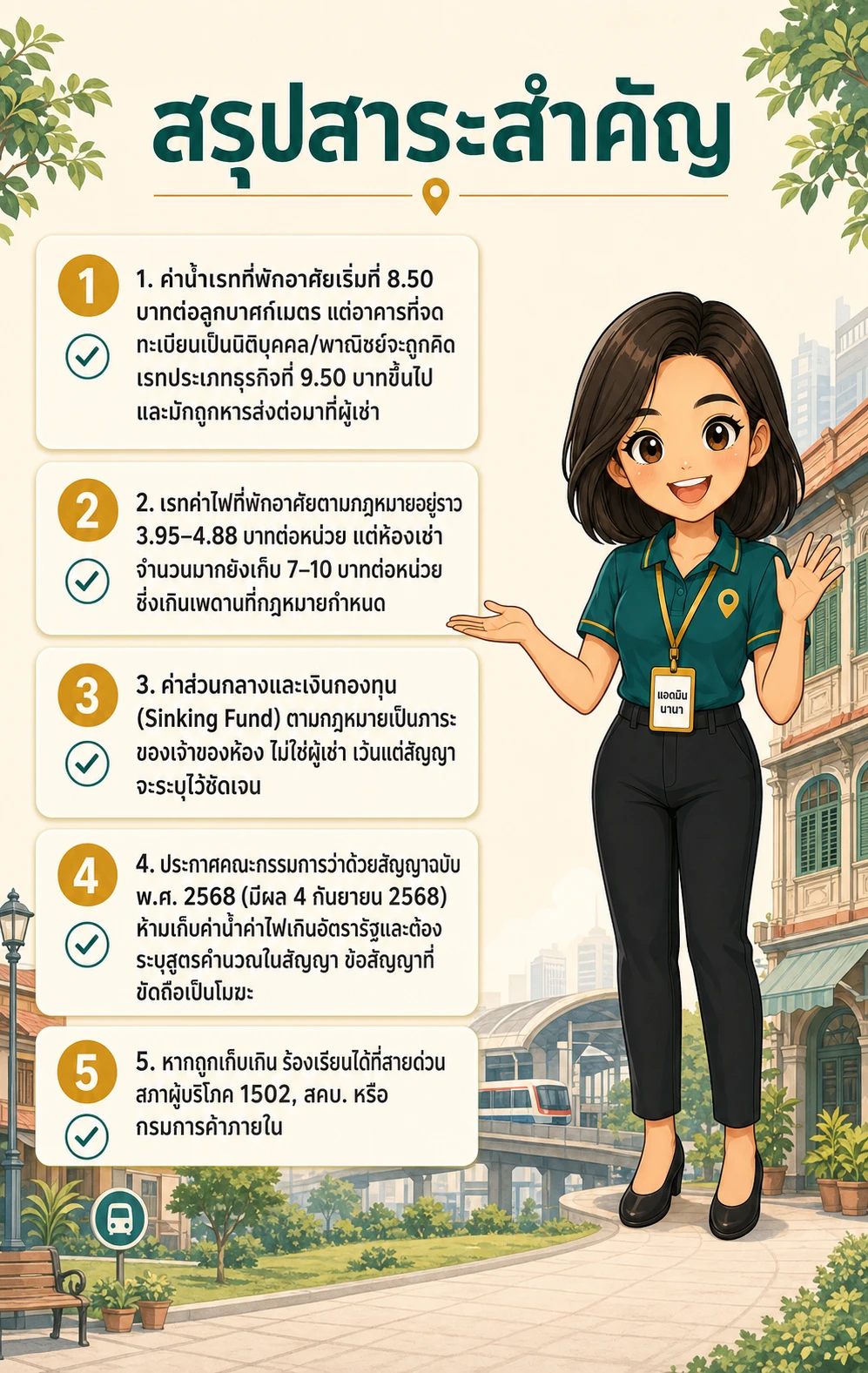 อินโฟกราฟิกสรุปข้อมูล ค่าใช้จ่ายเช่าห้องนานาที่ต้องเช็กก่อนเซ็น: ค่าน้ำ ค่าไฟ ค่าส่วนกลาง