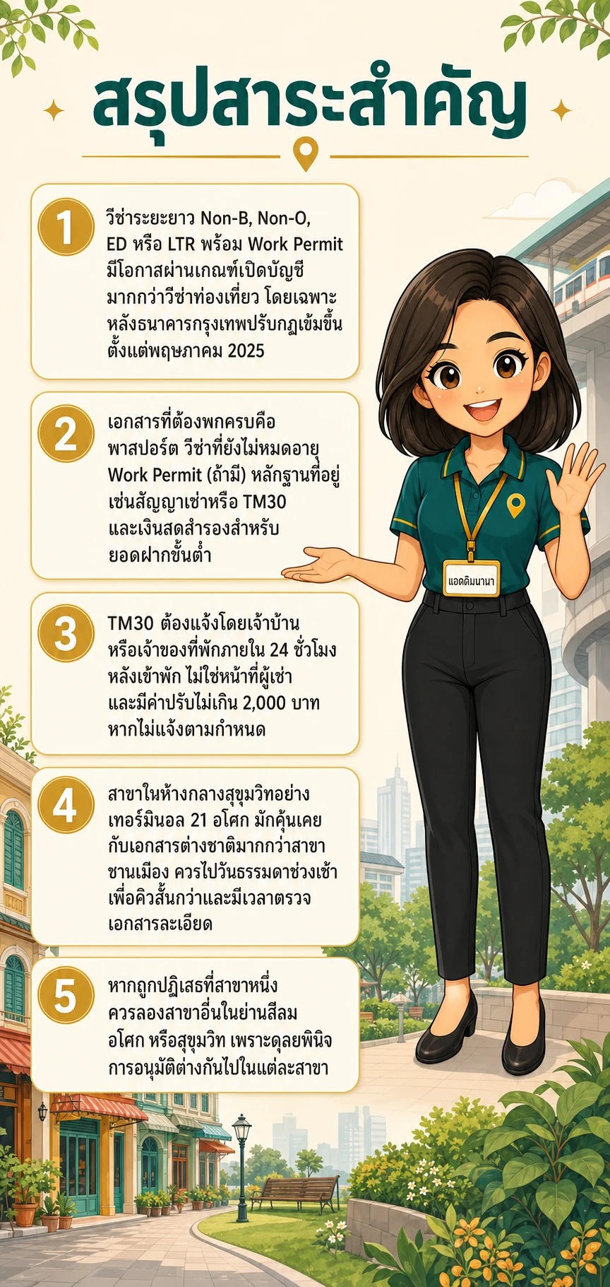 อินโฟกราฟิกสรุปข้อมูล เปิดบัญชีธนาคาร ชาวต่างชาติย่านนานา: เอกสาร สาขา และธนาคารที่รับง่ายกว่า